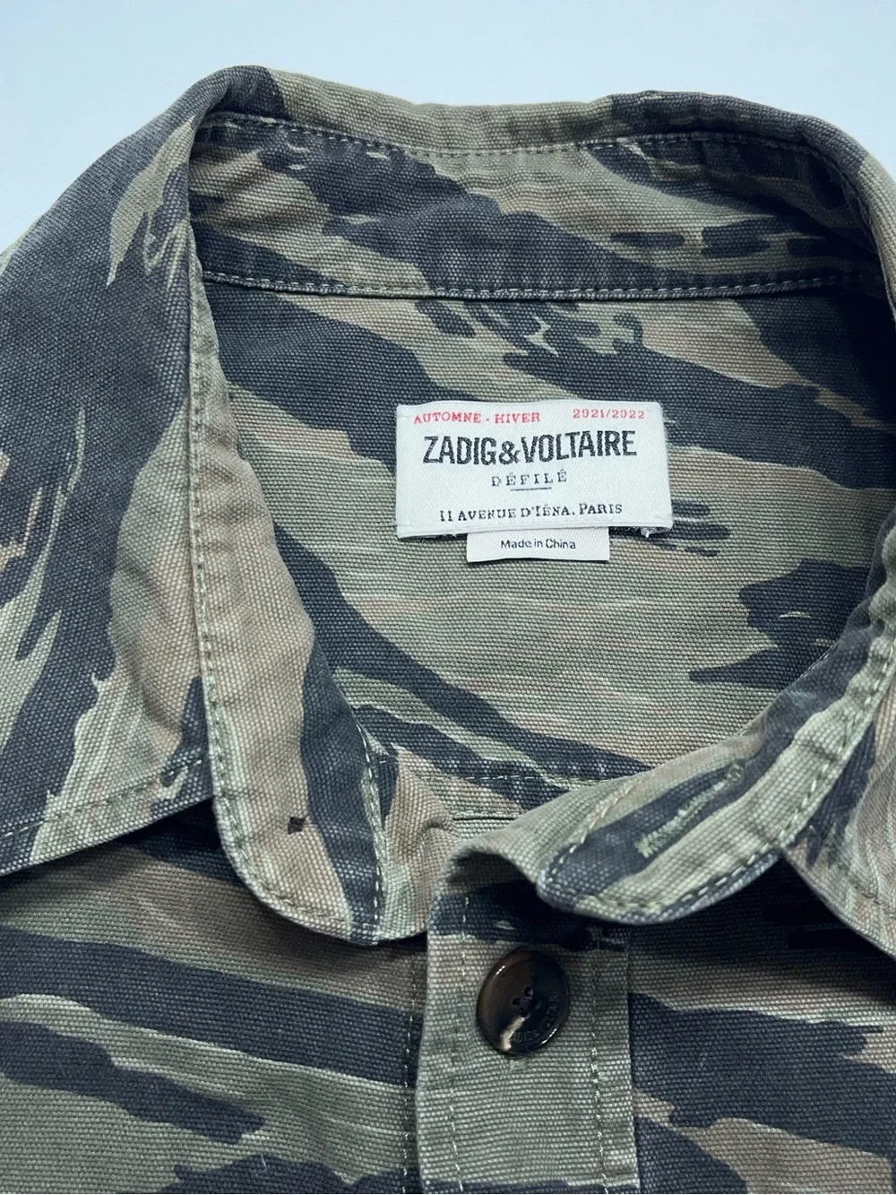 Zadig & Voltaire Paris Camo Jacket Mens Size Medium Button Up Canvas Troy Camou